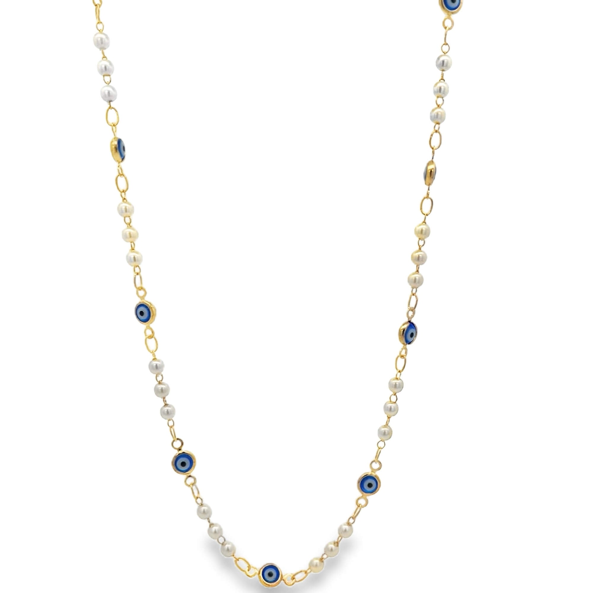 Evil Eye Charm Triple Pearl Link Necklace (F188A/I235A)