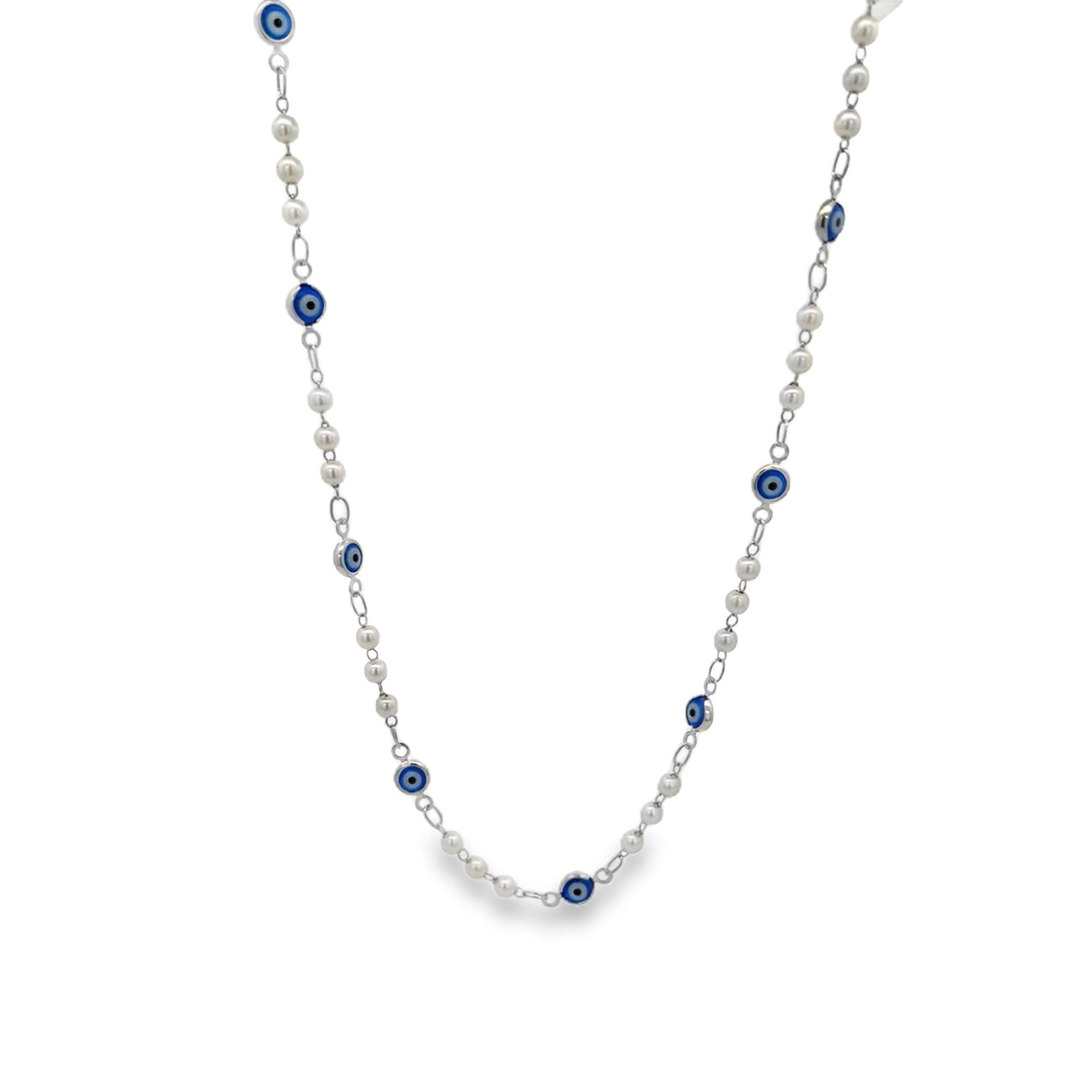 Evil Eye Charm Triple Pearl Link Necklace (F188A/I235A)