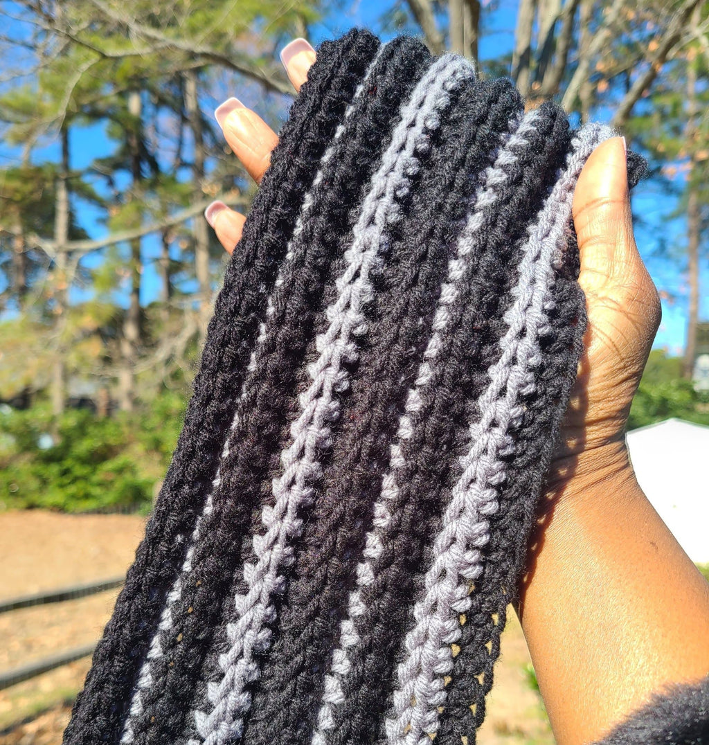 Black and Gray Two Color Crochet Scarf