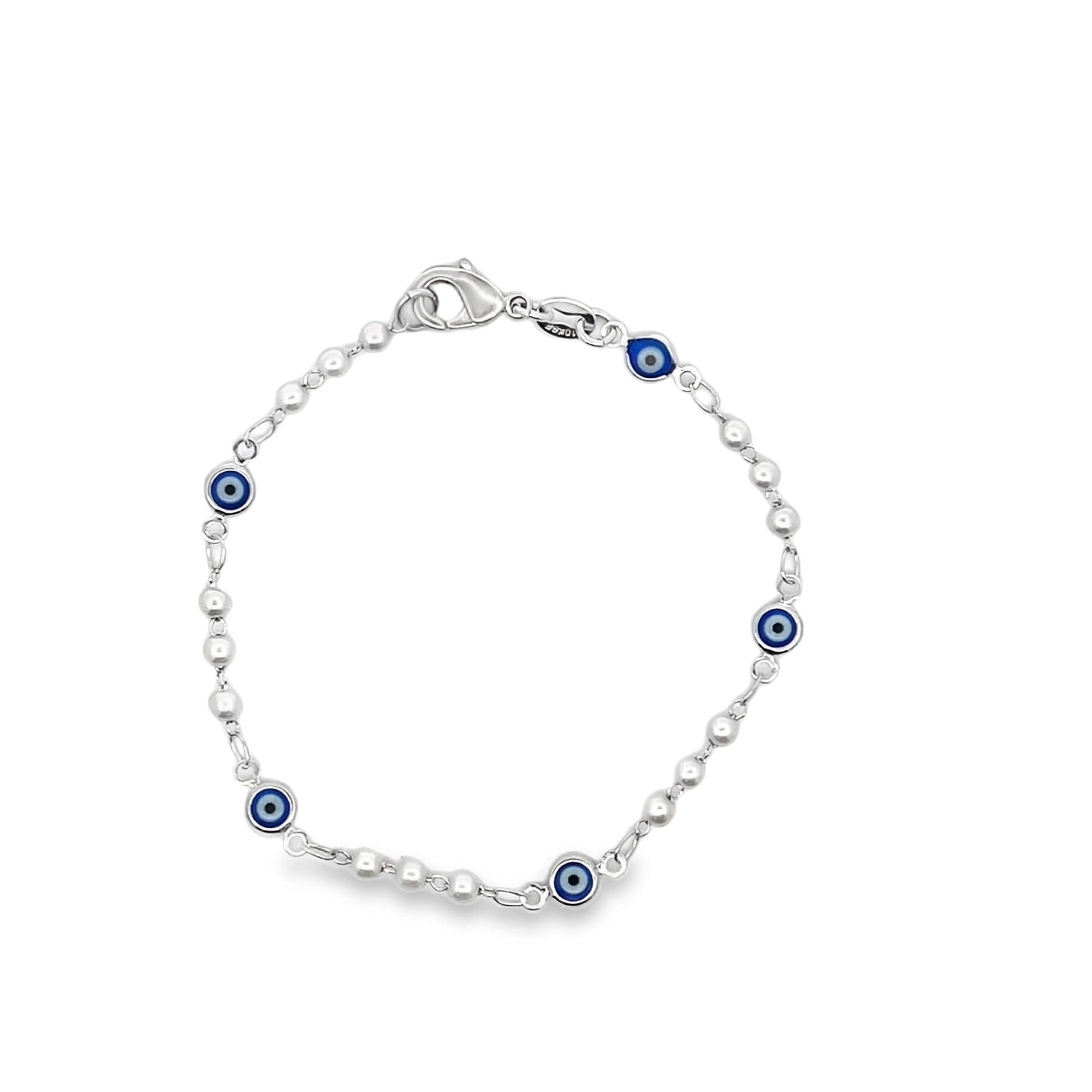 Evil Eye Charm Triple Pearl Link Necklace (F188A/I235A)